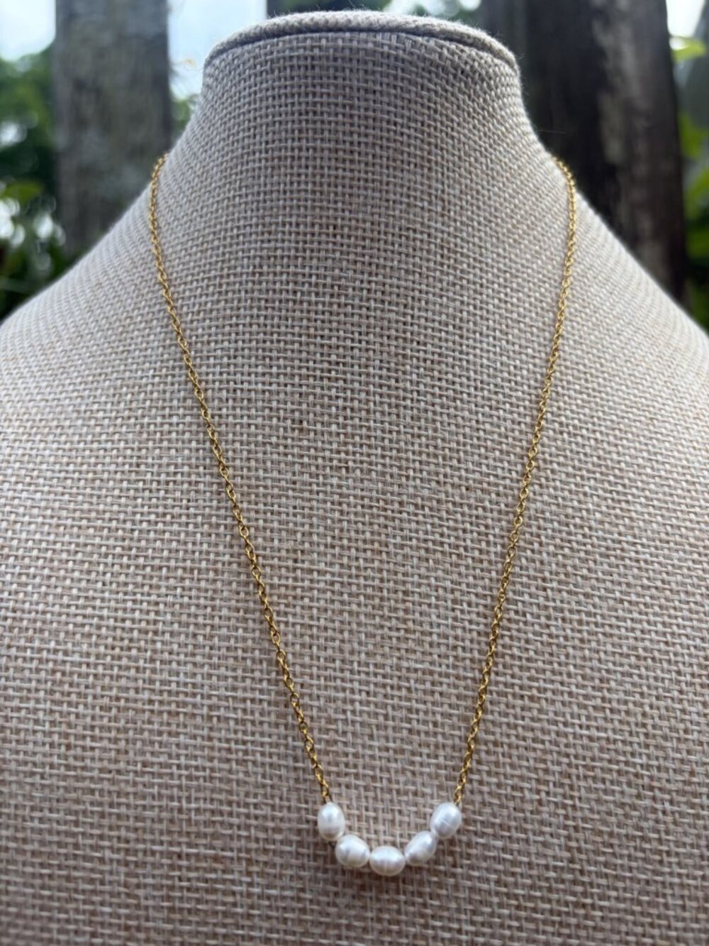 Ramla Freshwater Pearls Cluster Necklace Gold Plated Adjustable Coastal Boho